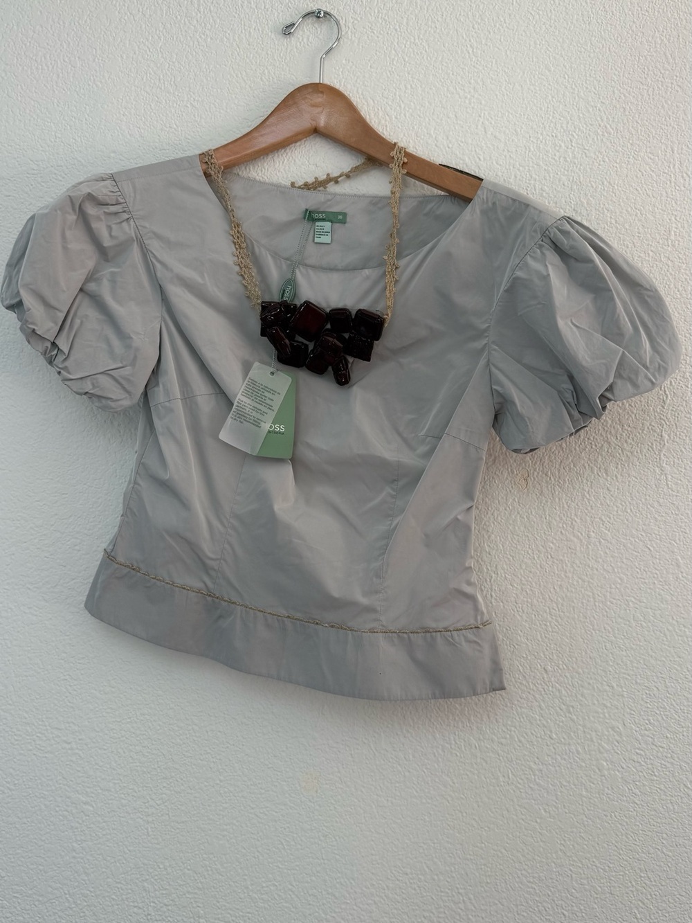 BOSS Women's Light Gray Puff Sleeve Blouse